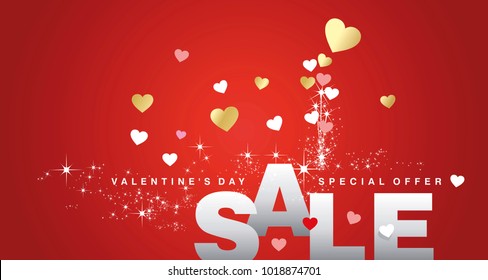 Valentines Day Sale hearts firework red banner background