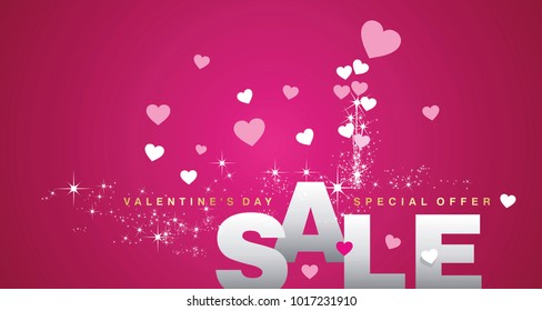 Valentines Day Sale hearts pink banner background