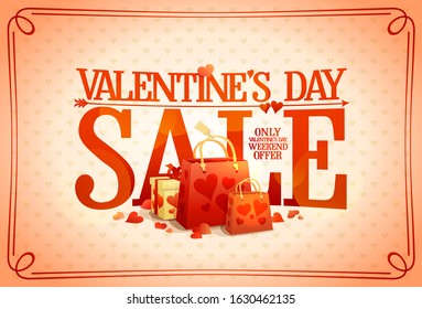 Valentine's day sale holiday poster design template with gift bags