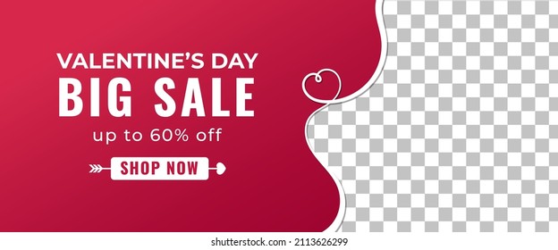 Valentine's day sale horizontal promotion banner design template.