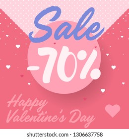 Valentines Day Sale. Lettering on the cute background. Hand drawn calligraphy design for greeting card, flyer. 