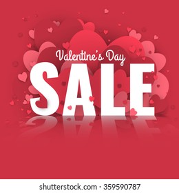 Valentine's Day sale. Letters with hearts valentine background and reflection. Stock vector.