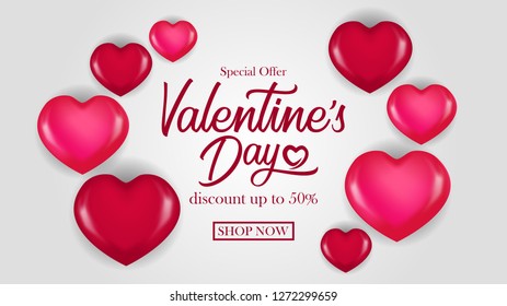 Valentine's day sale offer banner template. Love romance feminine. Vector illustration