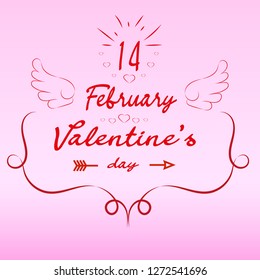 Valentine's day sale offer, banner template. Beautiful inscription for lovers. Wings and hearts. Pink background