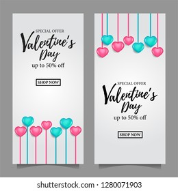 Valentine's day sale offer banner template for romance love illustration.