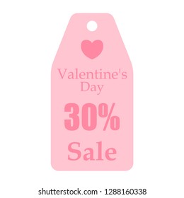 Valentine's day sale offer, banner template. Sale tag. Pink heart with lettering, isolated on white background. Vector illustration. EPS 10.