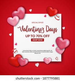 valentine's day sale offer banner template with 3d realistic red heart shape