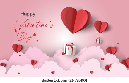Valentine's day sale offer banners with pink,  red paper hearts,poster template.valentine background with hearts.Discount flyer,card for february 14 Special offers