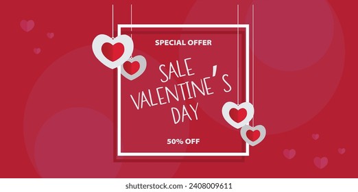 "Valentine's Day Sale: Our banner template sets the mood for love and savings! Highlighting special offers, it's designed to charm your audience and spark excitement for this romantic celebration."