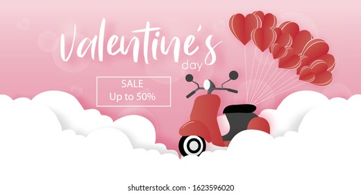  Valentine's day sale in paper cut style. Vector illustration. 