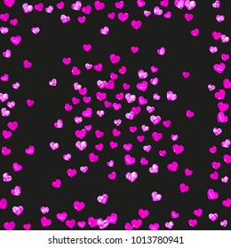 Valentines day sale with pink glitter hearts. February 14th day. Vector confetti for valentines day sale template. Grunge hand drawn texture. Love theme for special business offer, banner, flyer.
