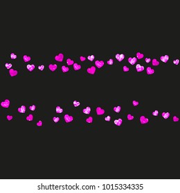 Valentines day sale with pink glitter hearts. February 14th day. Vector confetti for valentines day sale template. Grunge hand drawn texture. Love theme for party invite, retail offer and ad.