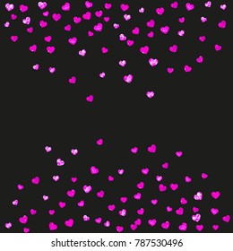 Valentines day sale with pink glitter hearts. February 14th day. Vector confetti for valentines day sale template. Grunge hand drawn texture. Love theme for party invite, retail offer and ad.