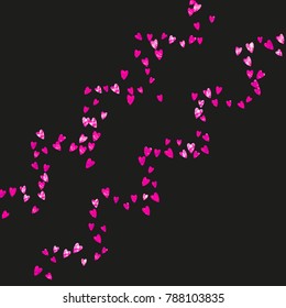 Valentines day sale with pink glitter hearts. February 14th day. Vector confetti for valentines day sale template. Grunge hand drawn texture. Love theme for party invite, retail offer and ad.