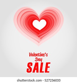 Valentine's Day Sale. Place For Text. Banner With Beautiful Red Heart. Holiday Sale Concept For Your Business Discount Offer. Vector Illustration