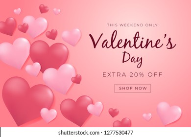 Valentines day sale poster with 3D hearts.