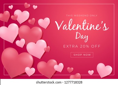 Valentines day sale poster with 3D hearts.