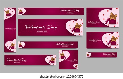 Valentine's Day sale poster, banner and template set with 40% discount offers.