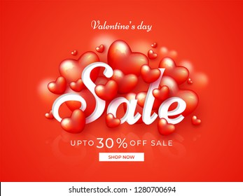 Valentine's day sale poster or banner design with 30% discount and decorative heart shapes. 