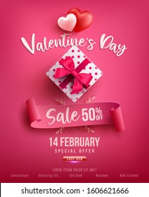 Valentine's Day Sale Poster or banner with sweet gift,sweet heart and lovely items on pink background.Promotion and shopping template or background for Love and Valentine's day concept.Vector EPS10