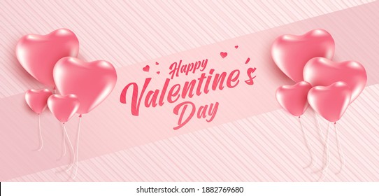 Valentine's day sale poster or banner with many sweet hearts and on soft pink color background. Promotion and shopping template or for love and valentine's day.