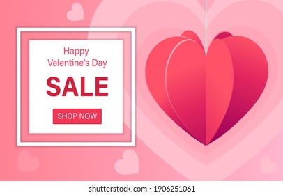 Valentine's Day Sale. For a poster or banner with hearts on a red background. Promotion and shopping template or background for love and Valentine's day concept. Vector illustration

