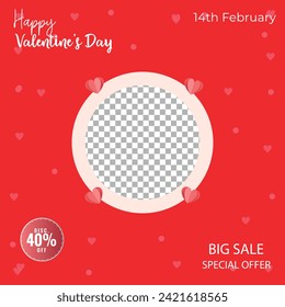 Valentine's day sale poster or banner with many sweet hearts and black color gift boxes on red color background. Promotion and shopping template. Vector illustration. EPS file 197.