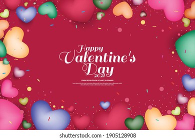 Valentines day sale poster or greeting card background. Lovely happy valentine's day background with colorful hearts