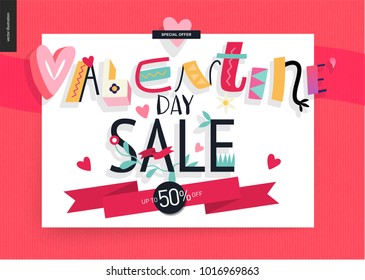 Valentines day sale poster with lettering and traditional elements