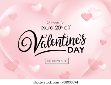 Valentine's day sale poster with pink hearts background