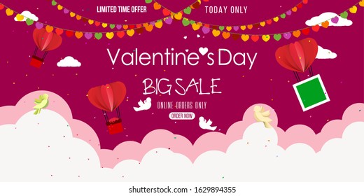 Valentines day sale poster with red hearts background
