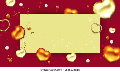 Valentines day sale poster with red and gold hearts