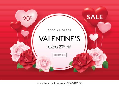 Valentines day sale poster with roses and hearts 