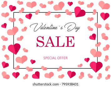 Valentine's Day Sale poster template. Greeting shopping card. Vector illustration