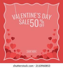 Valentine's Day sale promotion background with flat hearth illustration