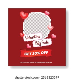 Valentine's Day sale promotion editable Social media post banner ad template, valentines celebration party social media square flyer or poster and web banner ad design