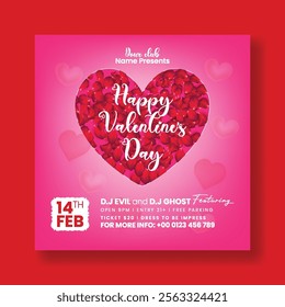 Valentine's Day sale promotion editable Social media post banner ad template, valentines celebration party social media square flyer or poster and web banner ad design
