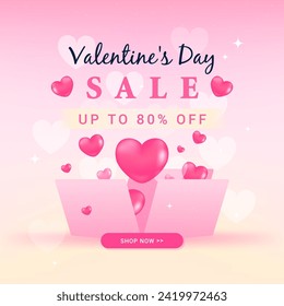 Valentine's day sale promotion vector illustration. Hearts coming out from open box