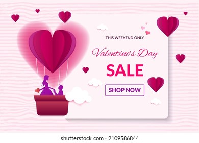 Valentine's Day sale promotional banner. Beautiful romantic sale offer banner for Valentine week season.