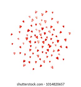 Valentines day sale with red glitter hearts. February 14th day. Vector confetti for valentines day sale template. Grunge hand drawn texture. Love theme for gift coupons, vouchers, ads, events.