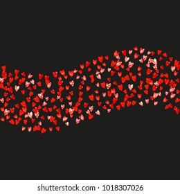 Valentines day sale with red glitter hearts. February 14th. Vector confetti for valentines day sale template. Grunge hand drawn texture. Love theme for voucher, special business ad, banner.