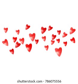 Valentines day sale with red glitter hearts. February 14th day. Vector confetti for valentines day sale template. Grunge hand drawn texture. Love theme for gift coupons, vouchers, ads, events.