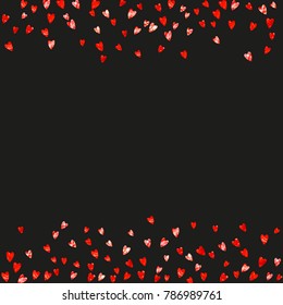 Valentines day sale with red glitter hearts. February 14th day. Vector confetti for valentines day sale template. Grunge hand drawn texture. Love theme for gift coupons, vouchers, ads, events.