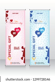 Valentine's day sale Roll up banner template - flyer layout vector, pull up, x-banner, web banner design, business flyer, poster, ad, advertisement, backdrop, j-flag, printing media - Vector