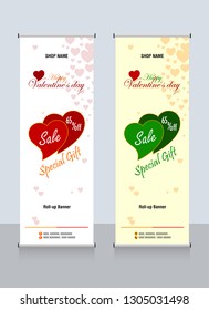 Valentine's day sale Roll up banner template - flyer layout vector, pull up, x-banner, web banner design, business flyer, poster, ad, advertisement, backdrop, j-flag, printing media - Vector