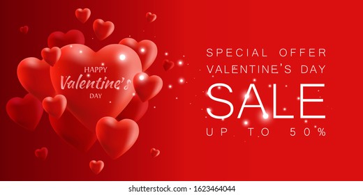 Valentines Day sale romantic background with heart. Banner or greeting card. Vector illustration. Wallpaper. Flyers, Posters. Place for text. Valentine's Day.