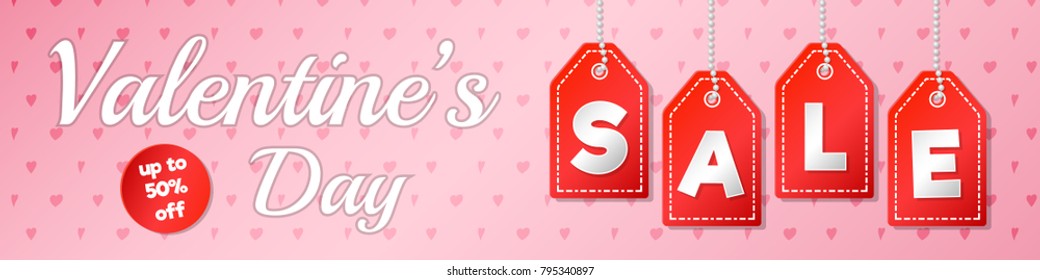 Valentine's Day Sale - shiny banner. Vector.