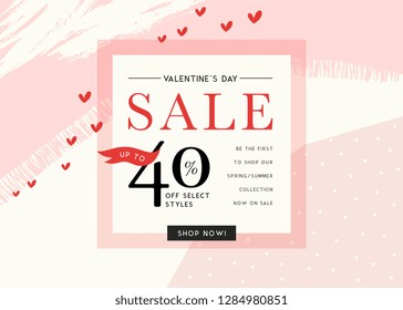 Valentine's Day sale sign design in contemporary style. Vector illustration.