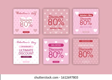 Valentines day sale social media post collection Set Pattern Pink Flyer