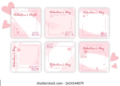 Valentines Day Sale Social Media Post Collection Set Brush Pink